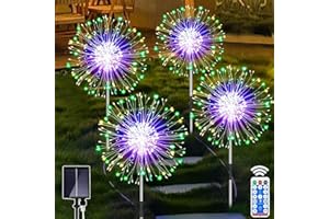 Joycome Solarne lampy ogrodowe, 4 x 120 diod LED, fajerwerki, lampy solarne do ogrodu, 8 trybów, solarne światła drogowe, wodoodporne, dmuchawiec, lampy solarne na patio, pudełka na kwiaty, dekoracje