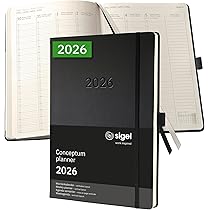 SIGEL C2604 Agenda Profesional Conceptum 2026-1 Año - A4+ - Negro - Una Página = Un Día - Tapa Dura - 80 G/m² - 480 P - Certificación PEFC