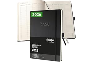 ‎SIGEL SIGEL C2618 Planungsbuch Wochenplaner Wochenkalender 2026, extra groß, A4+, 1 Woche = 2 Seiten, 1 Spalte pro Tag, schwarz, Hardcover, 192 Seiten, Stiftschlaufe, Archivtasche, Kalenderbuch Conceptum