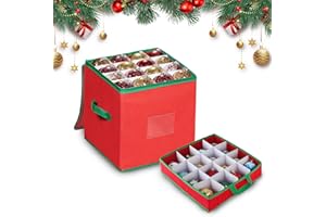Himissy Range Boule de Noel, Boite Rangement Boule de Noel, Christmas Baubles Storage Box avec 64 Compartiments, 33 x 33 x 33 cm, Capacité pour 64 Boules, Rouge Box avec Couvercle
