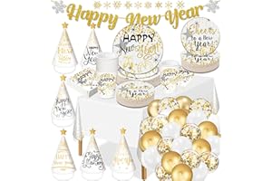 BDECOLL 133pcs Happy New Year Vaisselle Set ,New Year Eve Party Supplies 2026 | Assiettes en papier réutilisables du réveillon du Nouvel An, serviettes | Vaisselle pour le dîner du réveillon du Nouvel An