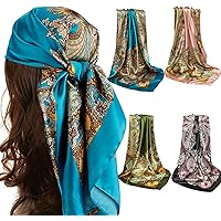 3 Bandane In Raso Donna 70x70cm - Foulard Per Capelli, Collo, Testa, Stampa Colorata - Foto 2