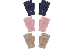 Geyoga 3 Paquets Gants sans Doigts avec Couverture Mitaines Convertibles Moelleuses Mitaines avec Rabat