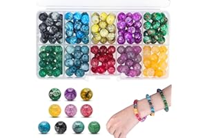 Forhome Perlen Zum Auffädeln 200 Stück Edelstein Perlen 8MM Perlen Zum Auffädeln Erwachsene Crackle Glasperlen zum Basteln 10 Farben Armband Perlen Set für Erwachsene und Kinder Zum DIY Basteln