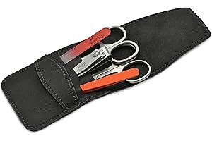 Mont Bleu set manicure da 5 pezzi con lima per unghie in cristallo, con astuccio cruelty free in finta pelle | Forbici made in Italy – Lima per unghie in cristallo boemo – Astuccio made in Germany