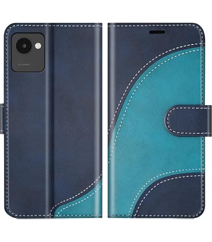 Custodia Libro Con Mandala Goffrato Per Realme C30 4G - PU Magnetica Con Funzione Stand (Blu) - 3