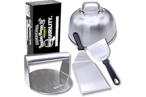 Quirility - Smash Burger Kit - Kit Professionale in Acciaio Inossidabile con Certificato EU Contatto Alimentare - Pressa per Hamburger - Smash Burger Press - Schiaccia Hamburger (Premium)