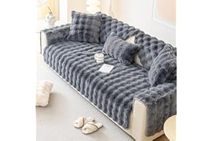 tianxinbaobei Faux Fur Couch Covers for Sofa, Plush Warm Sectional Sofa Covers Washable for Loveseat Cushion Couch,Non-slip Slipcover Sofa Covers for Pet Dog Furniture Protector(1PC,Dark Grey,35"x63")
