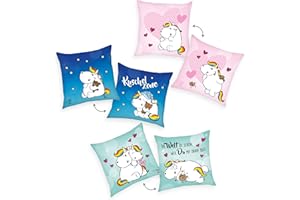 Herding Kissen, Pummeleinhorn, 40 x 40 cm, 3er Set, Weiches Deko- und Kuschelkissen für Kinder, 100% Polyester