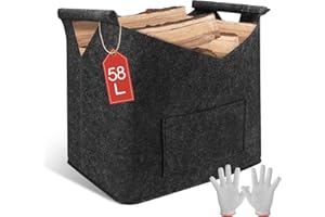 highsam Cesta Porta Legna, XL Porta Legna per Interni con Manici, Pieghevole Borsa in Feltro per camino, legna da ardere, giocattoli, vestiti (45 x 32 x 40cm,1 pezzo)