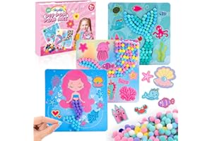 Dancial DIY Mermaids Toys Pom Poms Arts, Toddler Arts Crafts Kit for Girls, Mermaids Gifts for Girls Ages 3 4 5, Present Art Set for Kids, DIY Sensory Activity Ages 3-6, Build Fine Motor, 3 Art Pieces