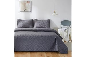 ‎BEEWEED beeweed Tagesdecke Bettüberwurf 220x200cm Grau, Bedspreads aus Mikrofaser, Quilt Überwurf Bett Überwurfdecke leicht, Steppdecke bei Ultraschall genäht mit 2 Kissenbezug, Korb Muster