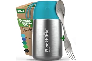 Blockhütte Termo Comida Bebe de acero inox I 530ml I Con Cepillo y Cuchara - Termo para Comida Caliente até 14 h - Fiambrera Termica para adultos y niños - Recipientes Termicos - turquesa