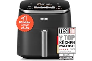 ‎COSORI Cosori Turboblaze Airfryer Heißluftfritteuse, 9-in-1 Air Fryer XXL 6L, leiser DC Motor mit 5 Geschwindigkeitsstufen, Grillen, Backen, Gären, Dehydrieren, Tiefkühlen, 87 Rezepte, 64% energiesparend