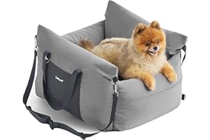 LE SURE Lesure Dog Car Seat for Medium Dog - Waterproof Dog Booster Seat for Car with Storage Pockets, Clip-On Safety Leash and Chopped Foam Filling, Small Pets Travel Carrier Bed, 58x56x33cm, Grey