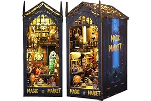 LORD EAGLE DIY Book Nook Kit - Magic Bazaar, 3D Wooden Puzzle Dollhouse with LED Lights, Miniature House Kit with Furniture Bookshelf Insert Decor, Mini Craft House Model Gift for Adults Teensouse Model