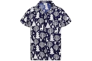 King Kameha Men Christmas Santa-Claus Office-Party Short-Sleeve Button-Down Shirts