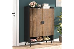 Tribesigns Zapatero con 2 Puertas, 6 Niveles Ajustables para 24 Pares, Armario de Madera con Estilo Boho y Diseño Diamante, Mueble de Entrada para Pasillo y Salón (Marrón Retro)