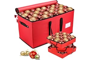 Mrrihand Christmas Ornament Storage Box, Ornament Storage Container with 8 Trays-Xmas Decoration Organizer Keeps 128 Holiday Ornaments 3-Inch, Dual Zipper Closure, 600D Tear-Proof Material (Red)
