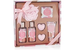 ‎BRUBAKER BRUBAKER Cosmetics Zestaw do Kąpieli i Pod Prysznic Beauty Sleep Sugared Rose - Zapach Różany - 7-Częściowy Zestaw Upominkowy - Prezent Na Każdą Okazję - Różowe Różowe Złoto