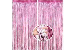 AMZJIMTOP Pink Tinsel Foil Fringe Curtain Party Decorations 2Pcs 3.3ft *6.6ft Metallic Tinsel Curtains Streamers Party Backdrop Foil Curtain for Birthday Party Wedding Holiday Decoration