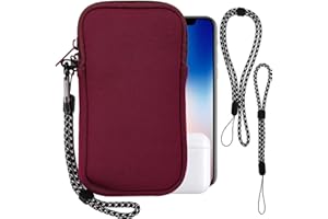 PWSAP Handytasche für Smartphones, Universelle Neopren Handy Hülle Handy Tasche Hülle Cover Case Schutzhülle mit Karabiner und Umhängeband für Iphone 14 15 16 Samsung, Passend für Telefone bis zu 7 Zoll,Rot