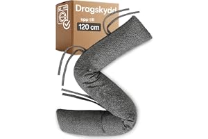Praknu Dragstopp för dörrar & fönster 120 cm Grå – Dragskydd under dörr tyg | Håller kylan ute & minskar värmeförlust, extra lång & tung, tvättbart tyg, också balkongdörr, ögla, fönsterbräda, 3 band