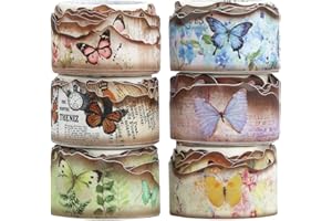 NOGAMOGA Vintage verbrannt aussehende Rand Washi Tape Set, 6 Rollen, Schmetterling verbrannt Washi Tape, bunte Tape-Kit für Scrapbooking, Junk Journaling, alte verbrannt dekorative Band für DIY Crafts