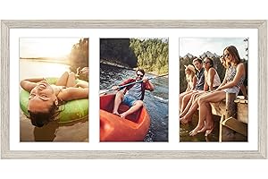 Americanflat Portafoto da Parete Multiplo da 20x41 cm, Color Legno di Mare - Per 3 Foto da 13x18 cm - Porta Foto Multiple da Parete con Vetro Infrangibile, Cavalletto e Accessori per Appenderlo