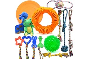 LEGEND SANDY Juguetes masticables para perros para dentición de cachorros, paquete de 14 juguetes para cachorros para perros pequeños, juguetes chirriantes para perros, bola de goma, juguete de cuerda
