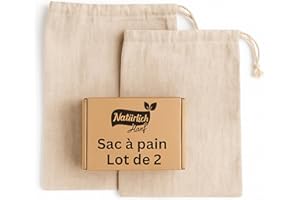 NATÜRLICH HANF Sac à Pain Lot de 2 | Tissu 100% chanvre naturel | Paniere a Pain pour conserver la fraîcheur | Huche réutilisables | Sac Conservation Pain 2x 40x50 cm