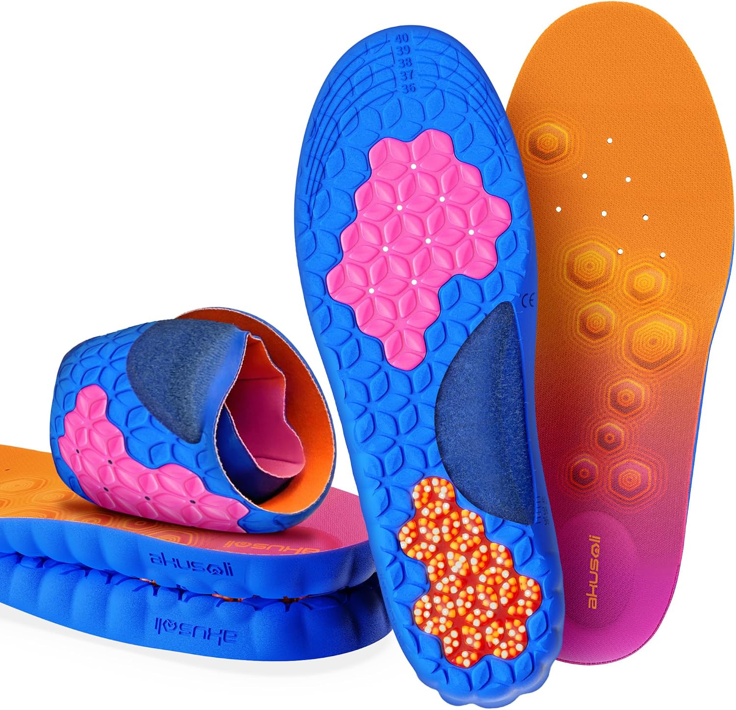 Akusoli Plantillas Hombre y Mujer – Plantillas de Gel para Zapatos con Acupresión y Soporte de Talón en U, Ideales para Zapatos de Trabajo y Largas Jornadas de Pie EU36-41.5