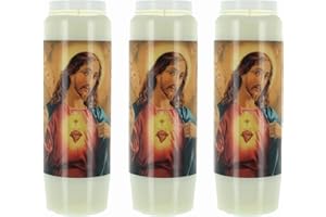 PALAIS DU ROSAIRE Lot de 3 Bougies de Neuvaine Sacré Coeur de Jésus 17,5 cm - Bougie Neuvaine - Culte Chrétien en Cire végétale