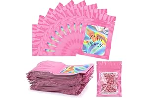 Zeawavsl 100 Par BoîTe Sacs Mylar, Sacs à Fermeture éClair, Sacs Mylar Refermables. Sacs Multi-Usages Refermables Pour Bonbons, Biscuits, Bijoux (Pink, 7 * 10)
