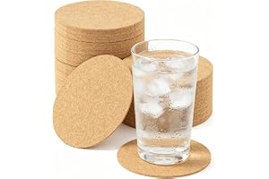 NAMYEUT Set med 50 runda korkunderlägg - 10 cm i diameter - 3 mm tjocklek - Korkunderlägg - För drycker, kaffe, te, etc. - Pe