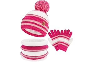 Bequemer Laden Ensemble Bonnet Gants Écharpe Infinity pour Enfants - Bonnet Chaud Écharpe Col Roulé avec Fleece Épais pour Garçons Filles 2-7 Ans Cadeau Bébé