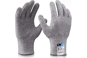 Grebarley Guantes Anticorte,Guantes de Cocina Seguridad Nivel 5 Protección,Guantes Resistentes a Cortes para Cocina/Exterior/Explorar,Gris 1 par