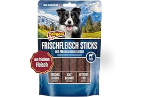 DeliBest Premium Pferdefleisch Sticks I Hundeleckerli mit wertvollen Inhaltsstoffen ist leicht verdaulich I kalt geformt - sehr schmackhafter Hunde Snack aus frischem Fleisch