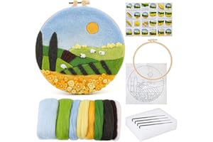 Doxiru Needle Felting Kit for Beginners Including Wool Roving, Picture Frame,Beautiful Wool Painting and Needle Felting Tool, Great for Make Gifts Home Decoration