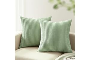 mosayt Kissenbezug 40x40 2er Set grün Kordsamt gestreiftes Muster Kissenbezüge Kissenhülle Dekokissen Sofakissen Couchkissen Zierkissenbezug Deko Kissenhüllen Wohnzimmer