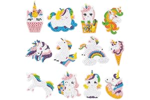 BOYATONG Diamond Painting Enfant,12 Pièces Licorne Animaux Peinture DIY Diamant Autocollant,Diamant Enfants Peinture pour Kits