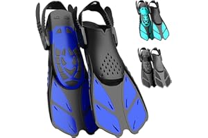 Lealinga Snorkel Fins, Swim Fins Flippers Adult Adjustable Snorkeling Diving for Adult Men Women Unisex, Travel Size Open Heel Swimming Flippers Training Fins with Mesh Bag