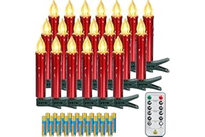 FREEPOWER 20 Candele LED Albero di Natale con Telecomando Timer Fiamma Tremolante, Senza Fili, Luce Bianca Calda, Dimmable, Interni Esterni Impermeabili, Decorazioni Natalizie（Include 20 batterie）