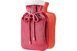 Adafsta Rubber Hot Water Bottle with Cover,Fluffy 2L Hot Water Bag with Kangaroo Pocket for Cramps, Pain Relief, Period Cramps, Back, Shoulder, Neck, Bed Warmer for Kids, Men & Women
