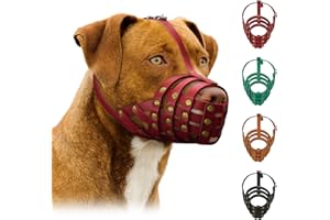 MUROM Murmo Pitbull Dog Muzzle Leather Amstaff Staffordshire Terrier Breathable Basket with Adjustable Straps Black Brown Green Red (Red) LM-1