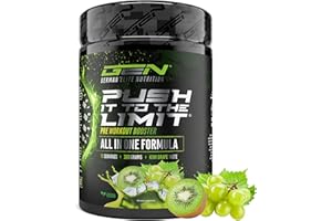 ‎GEN GERMAN ELITE NUTRITION Push it to the Limit - Pre Workout mit L-Arginin + Citrullin + L-Tyrosin + L-Theanin + L-Carnitin + AAKG + Taurin + Rhodiola-Rosenwurz + Koffein - Hochdosiert - 360g - Kiwi-Grape Taste