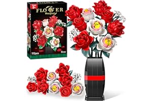 Ophy Rosenstrauß Bausatz mit Vase - 772 Teile Klemmbausteine für Kunstblumen wie echt, DIY Bastelset Erwachsene für Home Deko & Deko Wohnzimmer, Geschenke für Frauen zu Weihnachten & Valentinstag