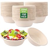 LOPYXBR 150 Pieces Disposable Bowls Disposable Plates Paper 350ml Natural | Bowls for Soup Appetizers Salad Desserts Parties