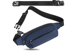 IHIGOGOFA Riñonera Hombre Mujer Deportiva Unisex con Cinturón Ajustable Extendido de 30 cm y 4 Bolsillos con Cremallera Bolsa para Entrenamiento al Aire Libre Viajes Casual Correr Senderismo (Azul Oscuro)