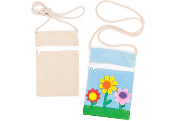 Baker Ross Porte-monnaies à bandoulière en tissu à personnaliser (lot de 5) - Loisirs créatifs pour enfants, Calico